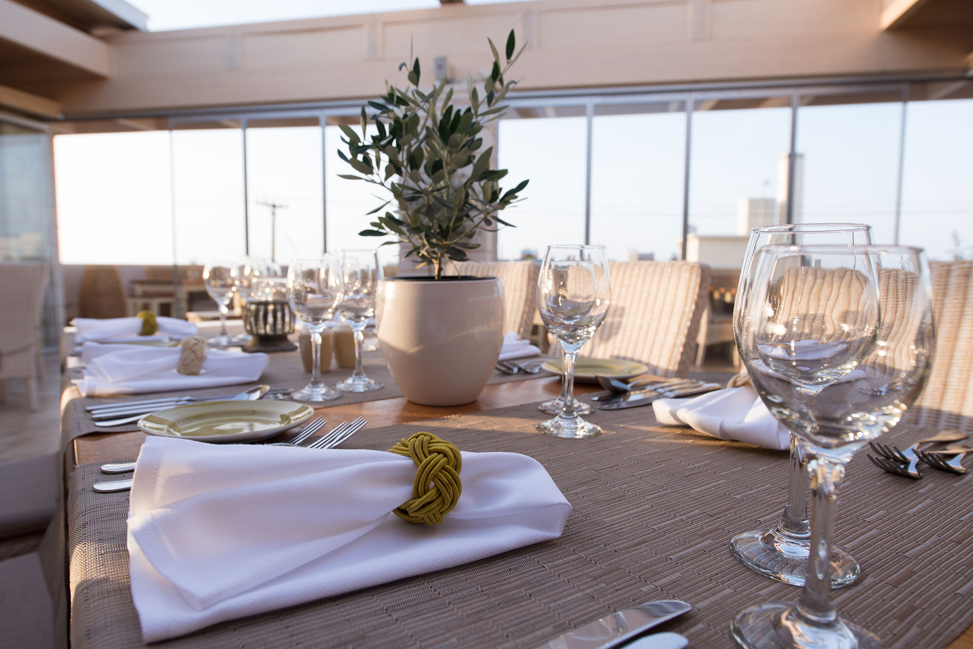Hotel restaurant with a view of the midday sky